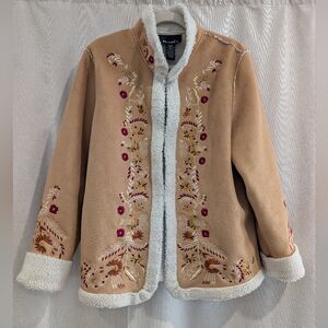 Bohemian Embroidered Faux Sherpa Coat L Phoebe Buffay Vintage Style Folk Jacket
